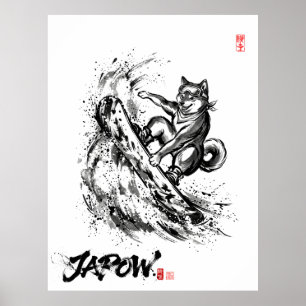 Snowboard Brush Art - Snowboarder Dog Shiba ポスター Poster