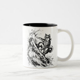 Snowboard Brush Art - Snowboarder Dog Shiba Inu Two-Tone Coffee Mug