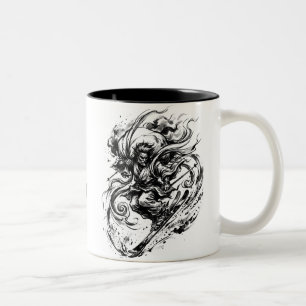 Snowboard Brush Art - Snowboarder Fujin God Two-Tone Coffee Mug
