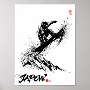 Snowboard Brush Art - Snowboarder Grab Jump Poster