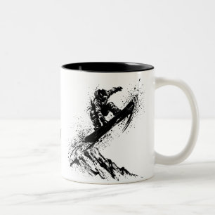 Snowboard Brush Art - Snowboarder Grab Jump Two-Tone Coffee Mug