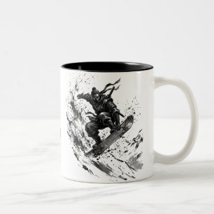 Snowboard Brush Art - Snowboarder Ninja Two-Tone Coffee Mug