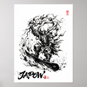 Snowboard Brush Art - Snowboarder Raijin God Poster