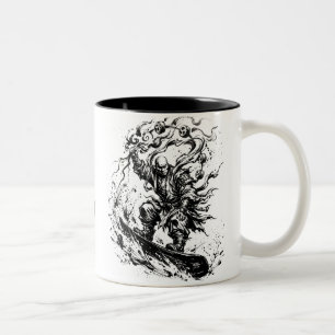 Snowboard Brush Art - Snowboarder Raijin God Two-Tone Coffee Mug