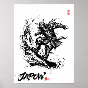 Snowboard Brush Art - Snowboarder Samurai ポスター Poster