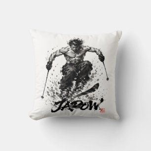 Snowboard Brush Art - Standing Samurai Musashi Ski Cushion