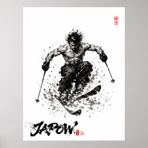Snowboard Brush Art - Standing Samurai Musashi ski Poster
