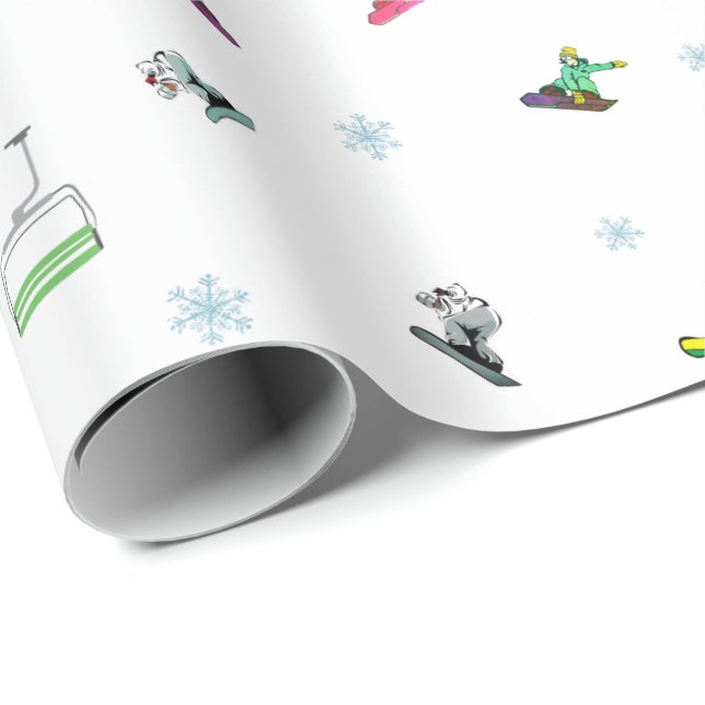 Snowboard Chairlift Winter Blue Pattern Birthday Wrapping Paper (Roll Corner)