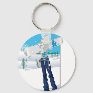 Snowboard Chick Key Ring