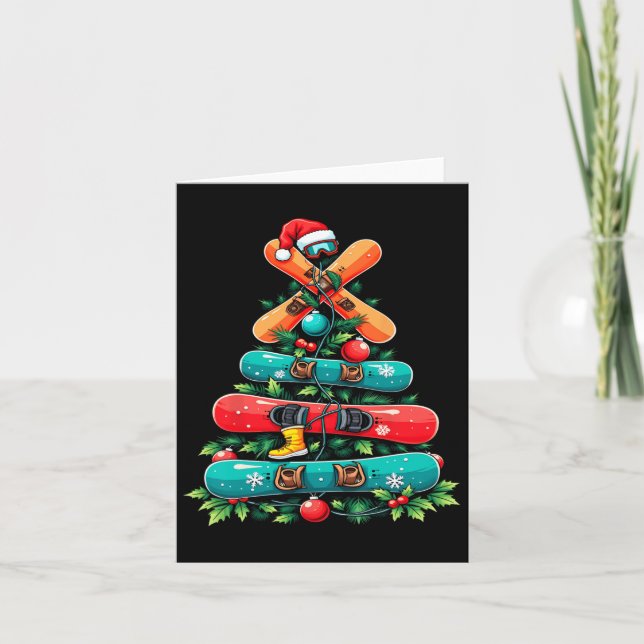 Snowboard Christmas Tree Fun Winter Holiday  Card (Front)