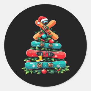 Snowboard Christmas Tree Fun Winter Holiday  Classic Round Sticker