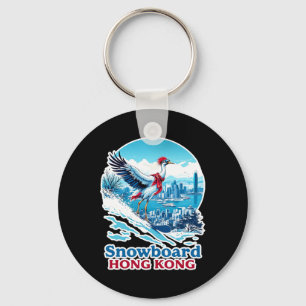 Snowboard Crane In Hong Kong Blue Skyline  Key Ring