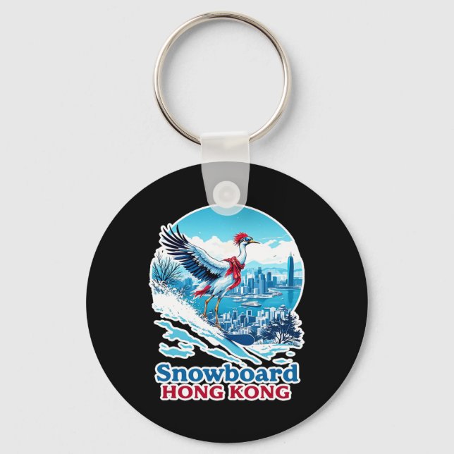 Snowboard Crane In Hong Kong Blue Skyline  Key Ring (Front)