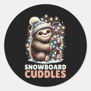 Snowboard Cuddles Christmas Lit Bigfoot Snowboardi Classic Round Sticker