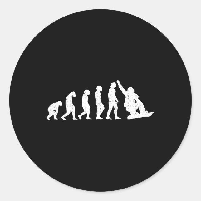Snowboard Evolution Of Man Boarder Monkey Ape To S Classic Round Sticker (Front)