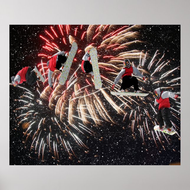 Snowboard Fireworks Stars Poster (Front)
