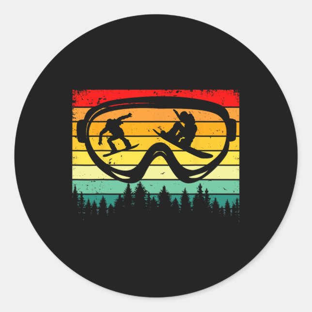 Snowboard Goggles Mountain Snowboarding Retro Vaca Classic Round Sticker (Front)