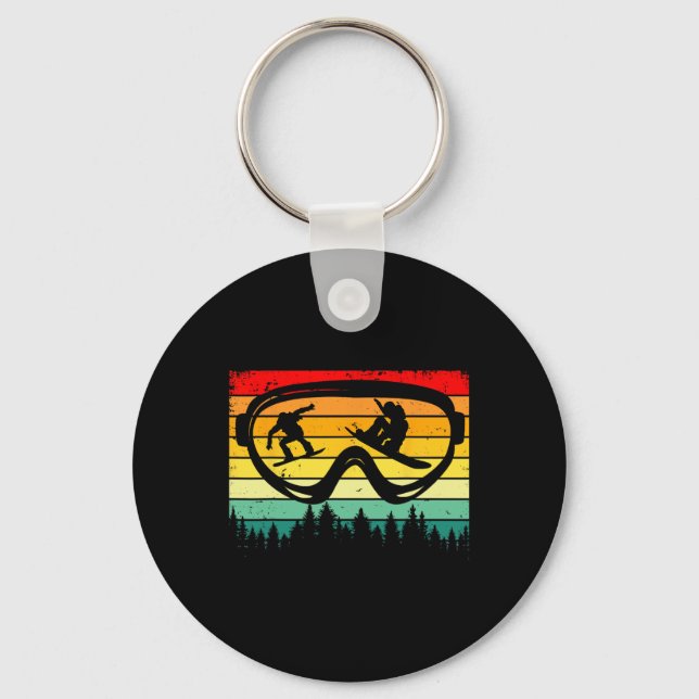Snowboard Goggles Mountain Snowboarding Retro Vaca Key Ring (Front)