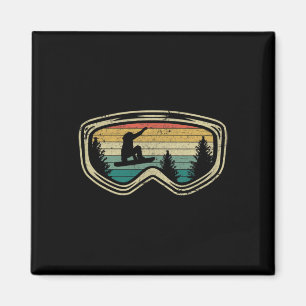 Snowboard Googles Big Air Silhouette Retro Trees Magnet
