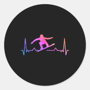 Snowboard Heartbeat 80s 90s Retro Winter Snowboard Classic Round Sticker