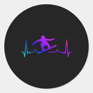 Snowboard Heartbeat 80s 90s Retro Winter Snowboard Classic Round Sticker