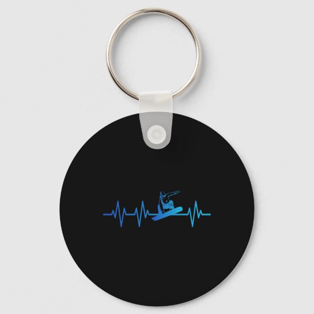 Snowboard Heartbeat 80s 90s Retro Winter Snowboard Key Ring (Front)