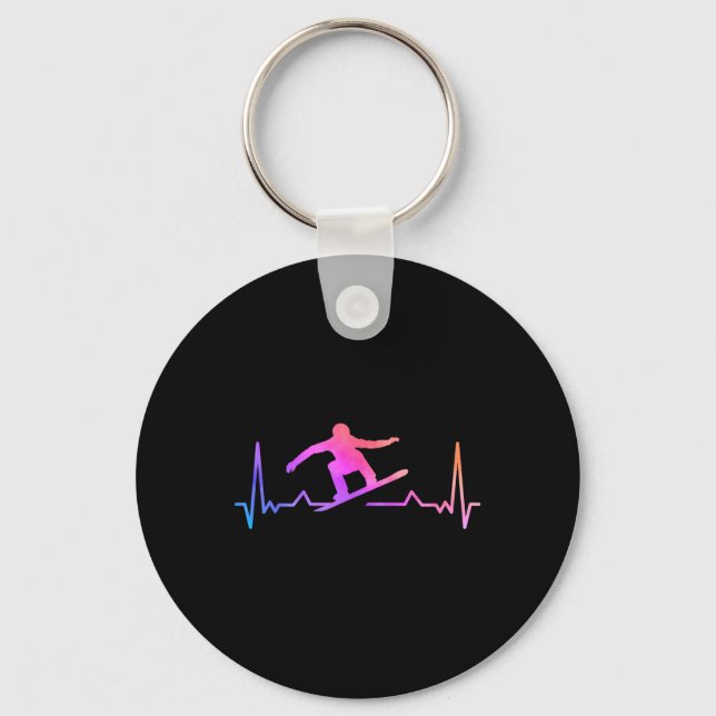 Snowboard Heartbeat 80s 90s Retro Winter Snowboard Key Ring (Front)