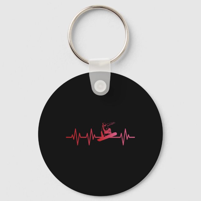 Snowboard Heartbeat 80s 90s Retro Winter Snowboard Key Ring (Front)