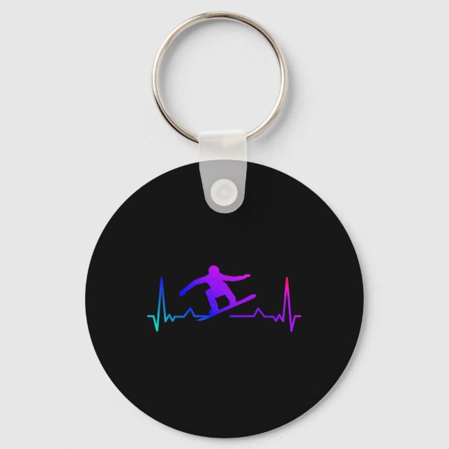 Snowboard Heartbeat 80s 90s Retro Winter Snowboard Key Ring (Front)
