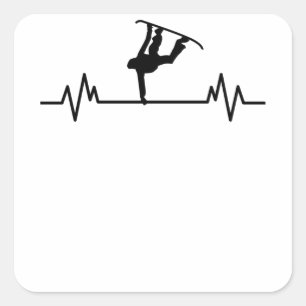Snowboard Heartbeat Funny Sport Snowboarding Gift Square Sticker