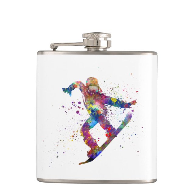 Snowboard in watercolor hip flask (Front)