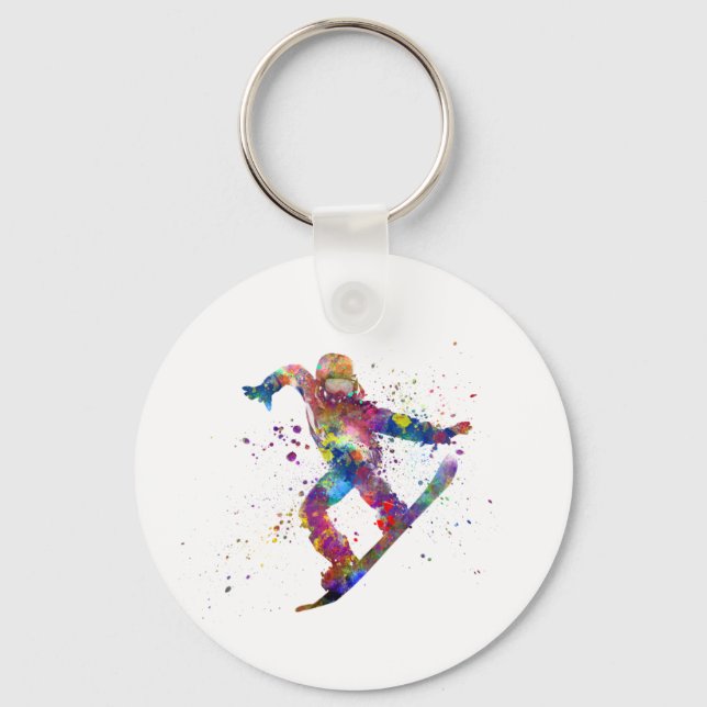 Snowboard in watercolor key ring (Front)