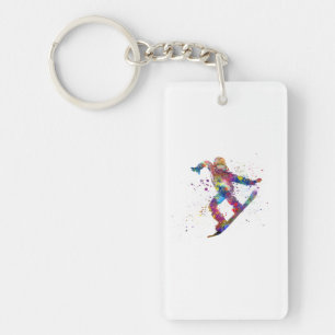 Snowboard in watercolor key ring