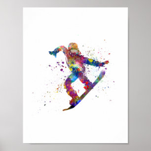 Snowboard in watercolor poster
