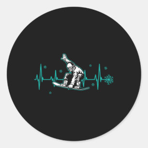 Snowboard Is Life Heartbeat Snow Flake Classic Round Sticker