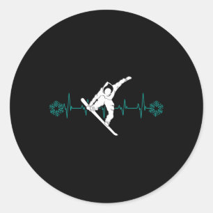 Snowboard Is Life Heartbeat Snow Flake T Shirt Tee Classic Round Sticker