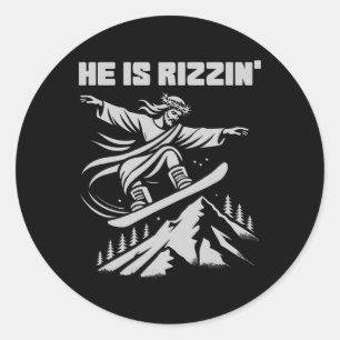 Snowboard Jesus Christ Snowboarding Rizzin' Snow C Classic Round Sticker