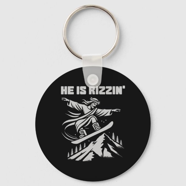 Snowboard Jesus Christ Snowboarding Rizzin' Snow C Key Ring (Front)