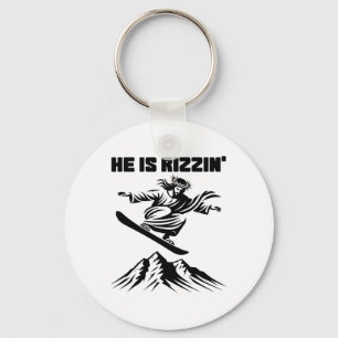 Snowboard Jesus Christ Snowboarding Rizzin' Snow C Key Ring
