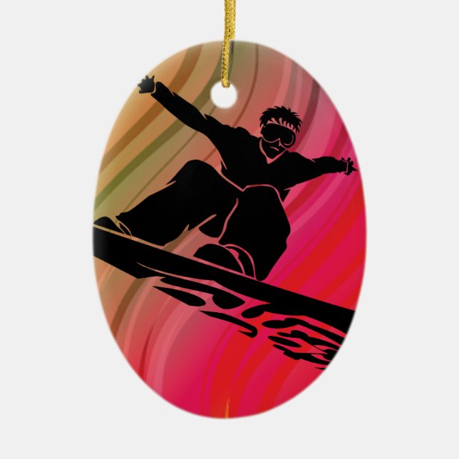 Snowboard Jump Ceramic Tree Decoration (Front)