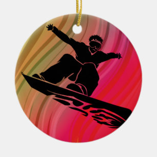 Snowboard Jump Ceramic Tree Decoration