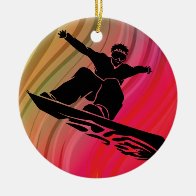 Snowboard Jump Ceramic Tree Decoration (Front)