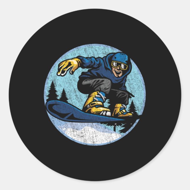 Snowboard Jump Snow Mountain Winter Sport Snowboar Classic Round Sticker (Front)