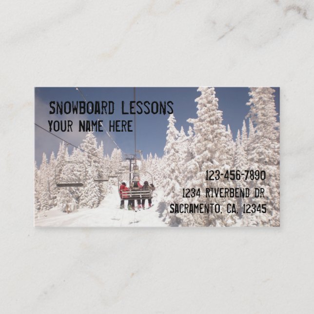Snowboard Lessons customisable business cards (Front)
