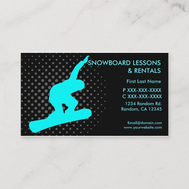 Snowboard lessons rentals custom business cards (Front)