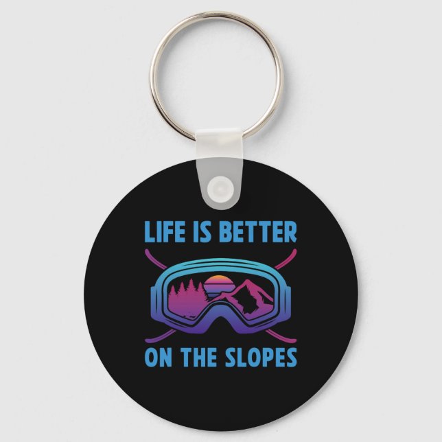 Snowboard Life Is Better On The Slopes Retro Snowb Key Ring (Front)