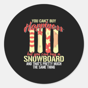 Snowboard Makes Me Happy Classic Round Sticker