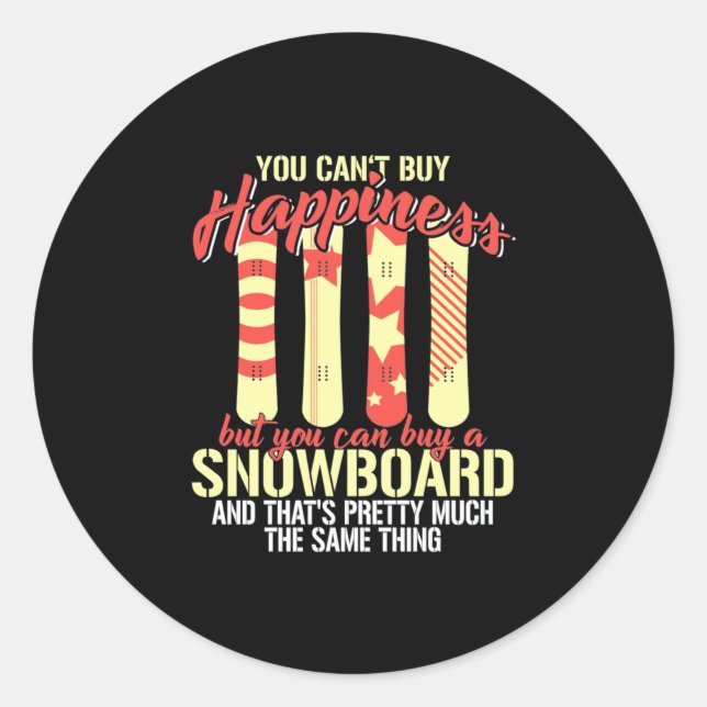 Snowboard Makes Me Happy Classic Round Sticker (Front)