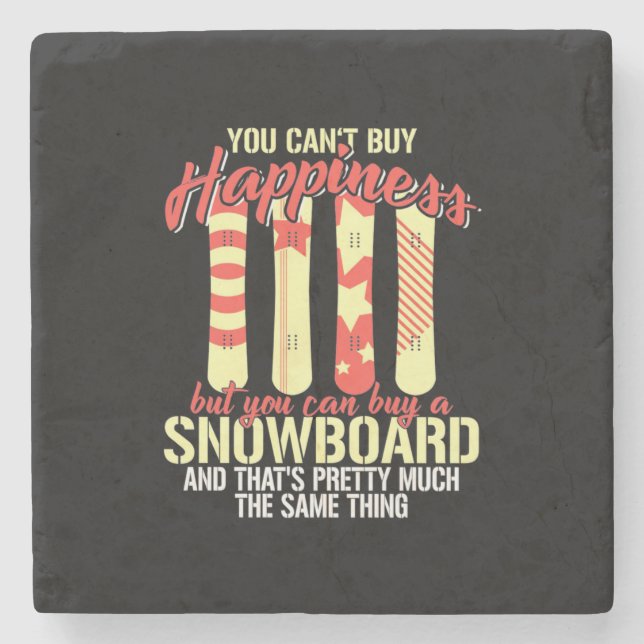 Snowboard Makes Me Happy Stone Coaster (Front)