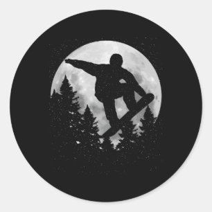 Snowboard Moon Snowboarding Winter Sports Snowboar Classic Round Sticker